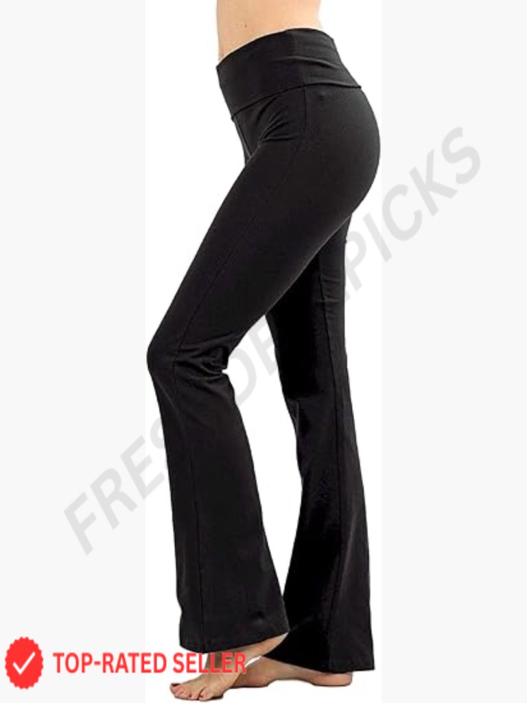 Fold Over Waist Cotton Stretch Flare Leg Boot Cut Yoga Pants Leggings